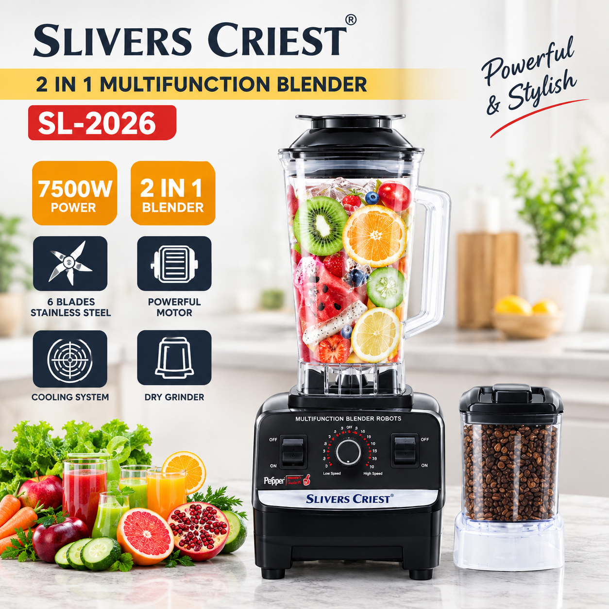 مخلوط کن و آسیاب کن 2 لیتر سیلور کرست مدل SL-2026